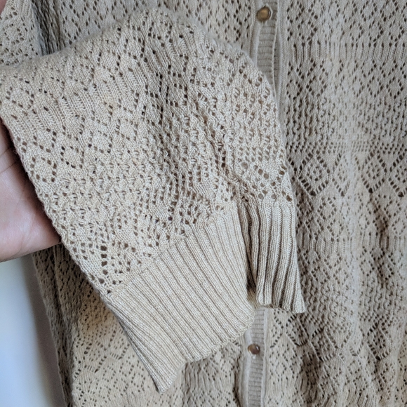 Vintage Liz Claiborne Tan Lace Knit Large Cardigan Meg Ryan 90s - Picture 5 of 10